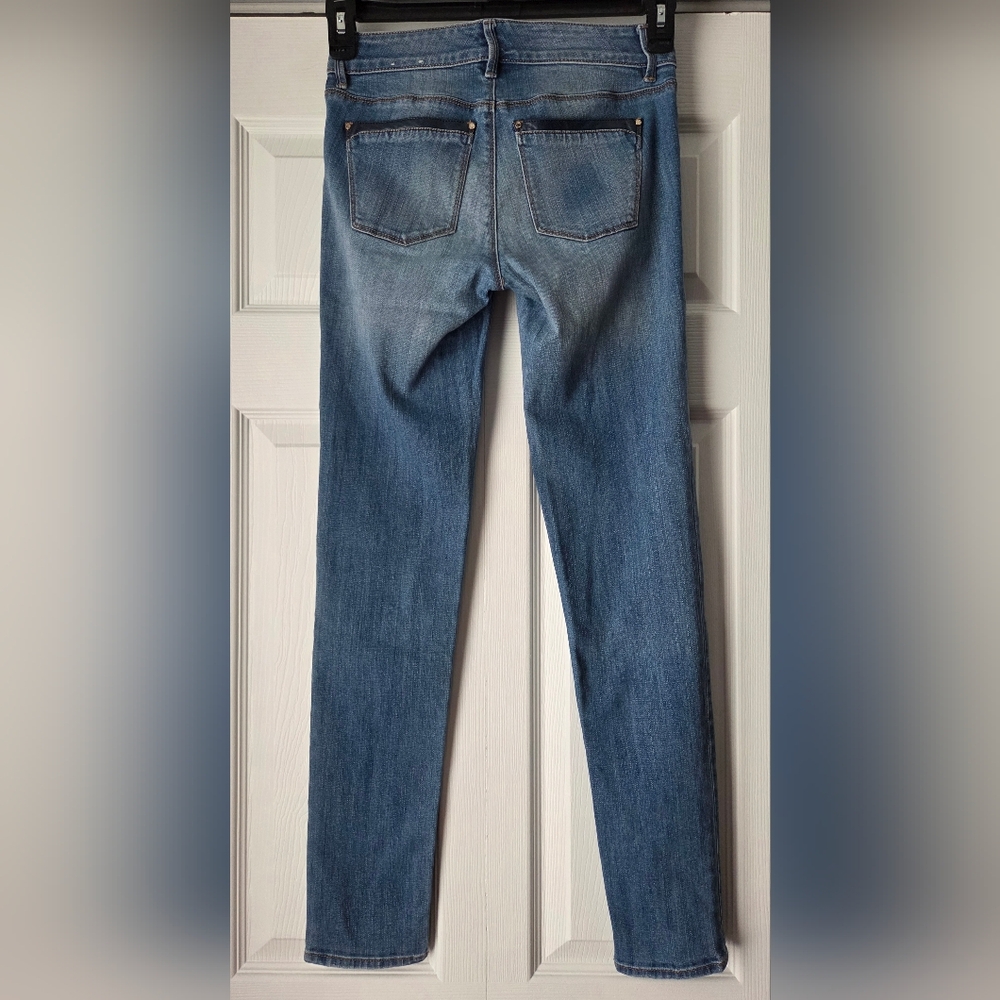 WHBM Light Blue Women's Slim Jeans With Faux Leather Trim Size 00 - Picture 9 of 16
